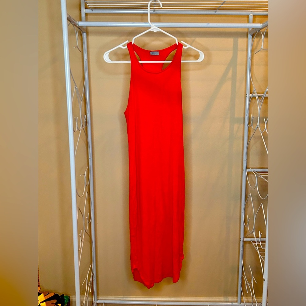 Size Small Long Coral Dress. Comfortable tight fit.